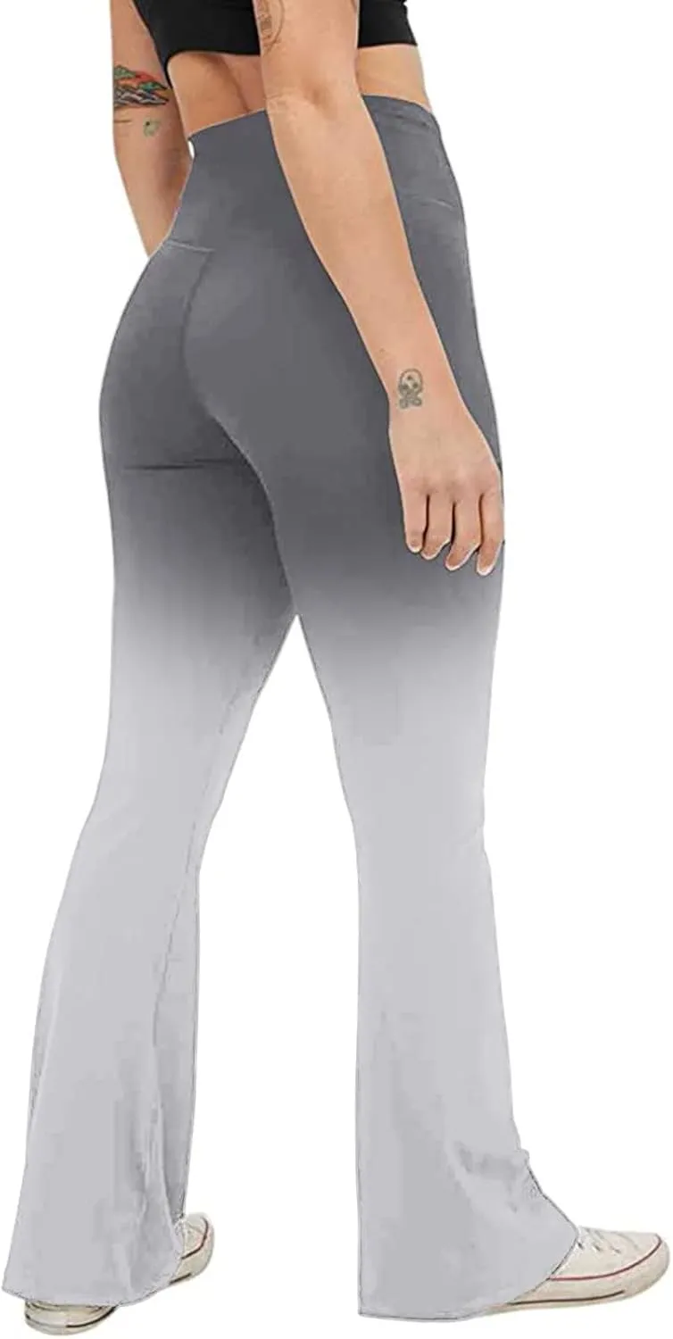 Compression Yoga Pants Women High Waist High Waist Workout Leggings Elastic No-See Through Flare Pant Workout