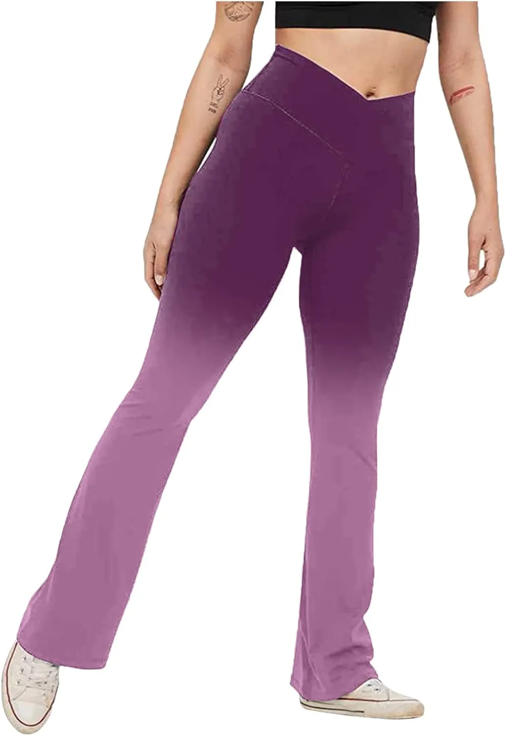 Compression Yoga Pants Women High Waist High Waist Workout Leggings Elastic No-See Through Flare Pant Workout