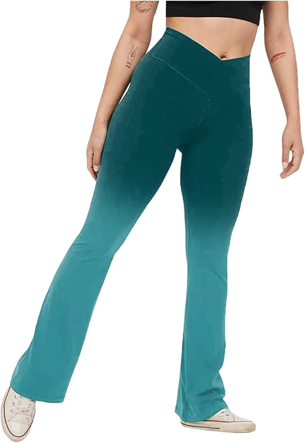 Compression Yoga Pants Women High Waist High Waist Workout Leggings Elastic No-See Through Flare Pant Workout