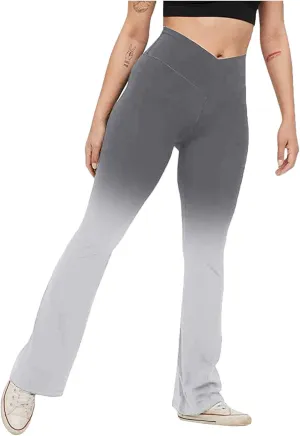 Compression Yoga Pants Women High Waist High Waist Workout Leggings Elastic No-See Through Flare Pant Workout
