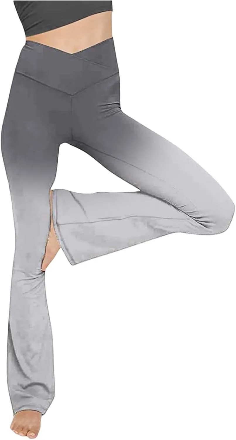 Compression Yoga Pants Women High Waist High Waist Workout Leggings Elastic No-See Through Flare Pant Workout