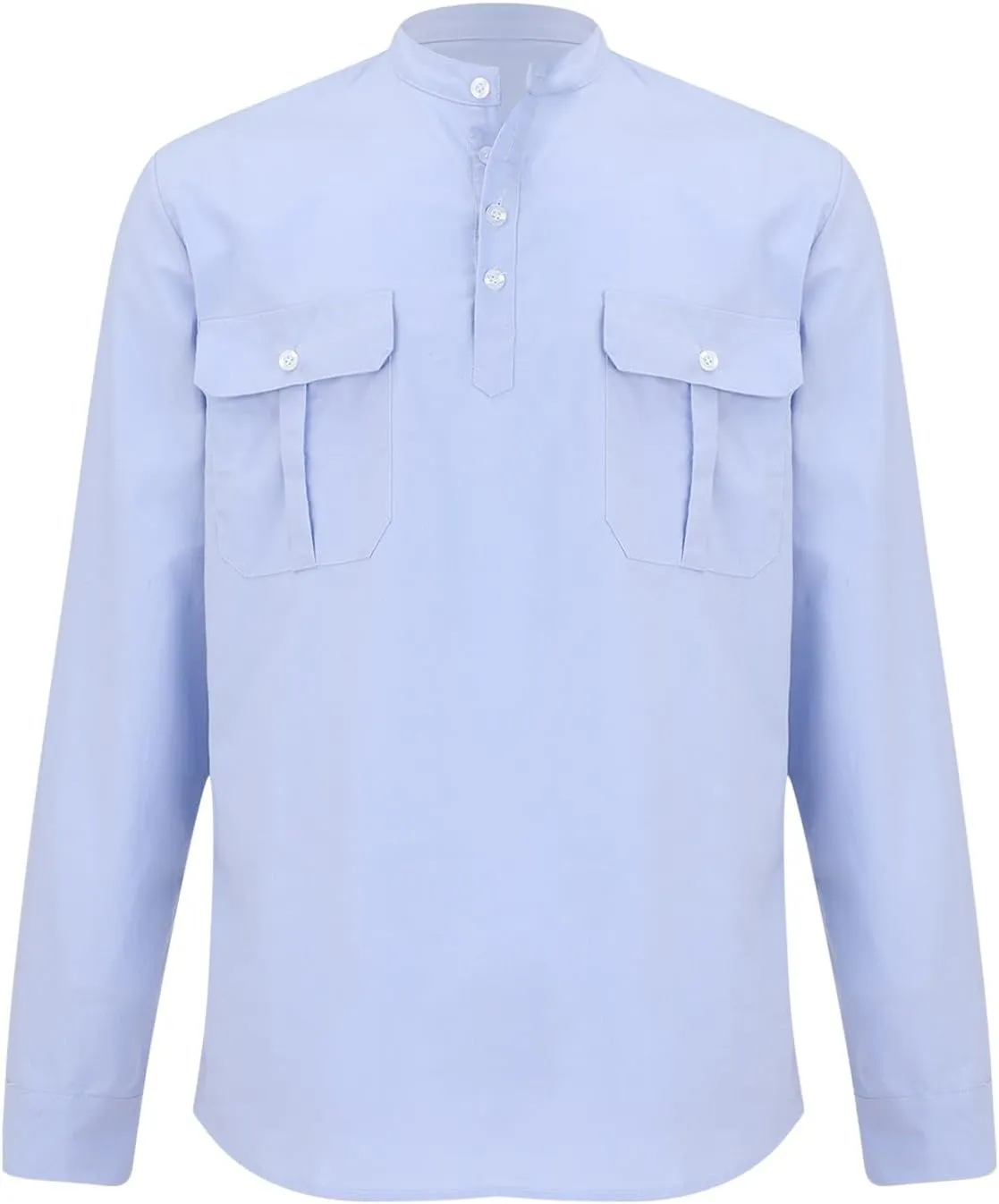 Cotton Linen Cargo Shirts Mens Long Sleeve Buttons V-Neck Henley Overshirt Lightweight Hiking Camping Fishing Shirts