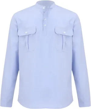Cotton Linen Cargo Shirts Mens Long Sleeve Buttons V-Neck Henley Overshirt Lightweight Hiking Camping Fishing Shirts