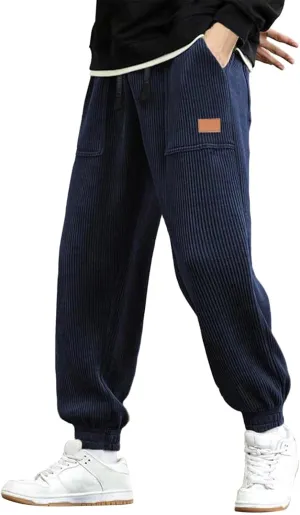CRNTCEM Mens Corduory Sweatpants Stretchy Chino Cotton Athletic Workout Joggers Winter Cozy Cuffed Running Fitness Pants