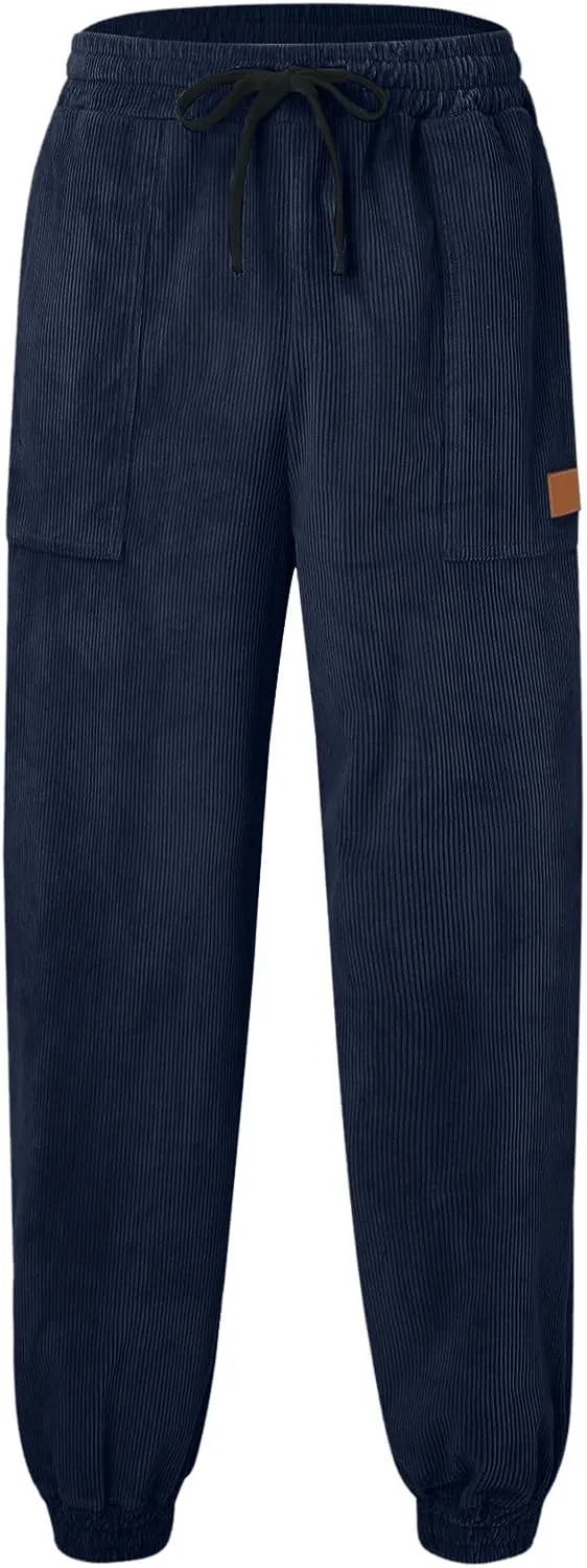 CRNTCEM Mens Corduory Sweatpants Stretchy Chino Cotton Athletic Workout Joggers Winter Cozy Cuffed Running Fitness Pants