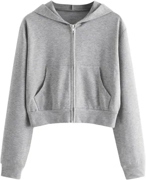 Crop Zip Up Hoodies for Women Trendy Long Sleeve Sweatshirts Jackets Y2k Tops Teen Girls Fall Clothes 2024