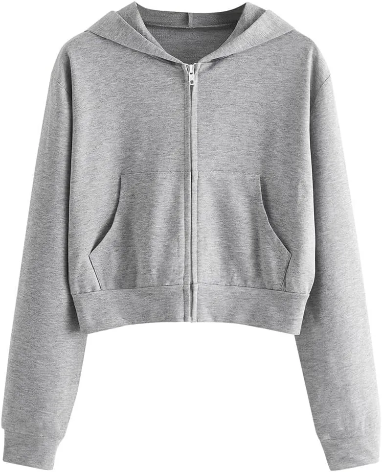 Crop Zip Up Hoodies for Women Trendy Long Sleeve Sweatshirts Jackets Y2k Tops Teen Girls Fall Clothes 2024