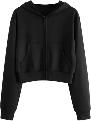 Crop Zip Up Hoodies for Women Trendy Long Sleeve Sweatshirts Jackets Y2k Tops Teen Girls Fall Clothes 2024
