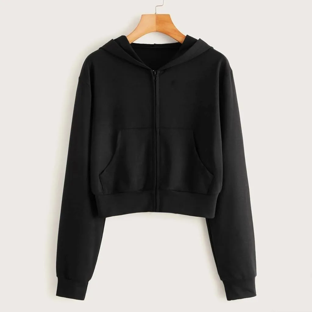 Crop Zip Up Hoodies for Women Trendy Long Sleeve Sweatshirts Jackets Y2k Tops Teen Girls Fall Clothes 2024