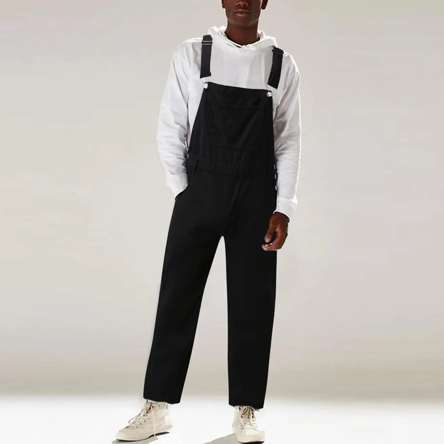 Denim Bib Overalls Men Relaxed Fit Distressed Vintage Jeans Jumpsuits Straight Leg Big and Tall Belted Casual Work Trousers