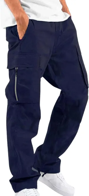 DGHM-JLMY Men's Trendy Pocket Casual Trousers Personalized Fashion Work Pants Everyday Drawstring Zipper Casual