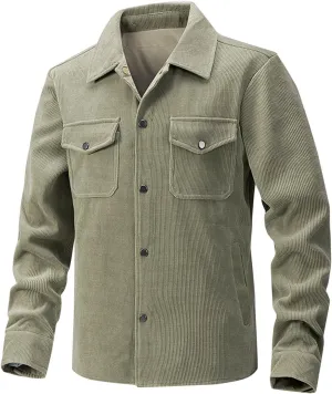 Double Sided Wear Men's Jacket Casual Lightweight Button down Overshirt with Button Pocket Fall Winter Trucker Coats