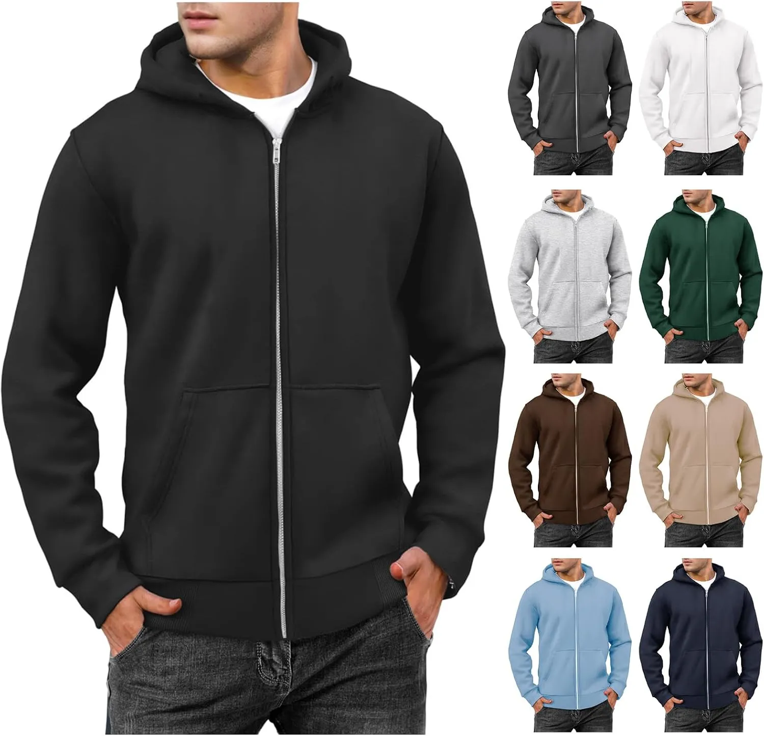 evzosrz Mens Full Zip Hoodies Fleece Lined Baggy Hooded Sweatshirts Casual Athletic Long Sleeve Pullover Hoodie with Pockets