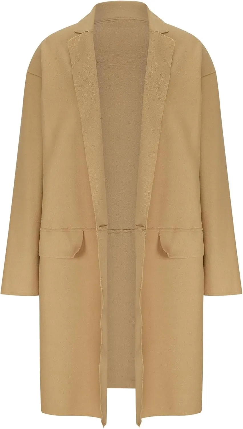 fartey Wool Trench Coat Women 2024 Winter Mid-Long Pea Coats Notch Lapel Single-Breasted Dress Coats Outwear With Pockets
