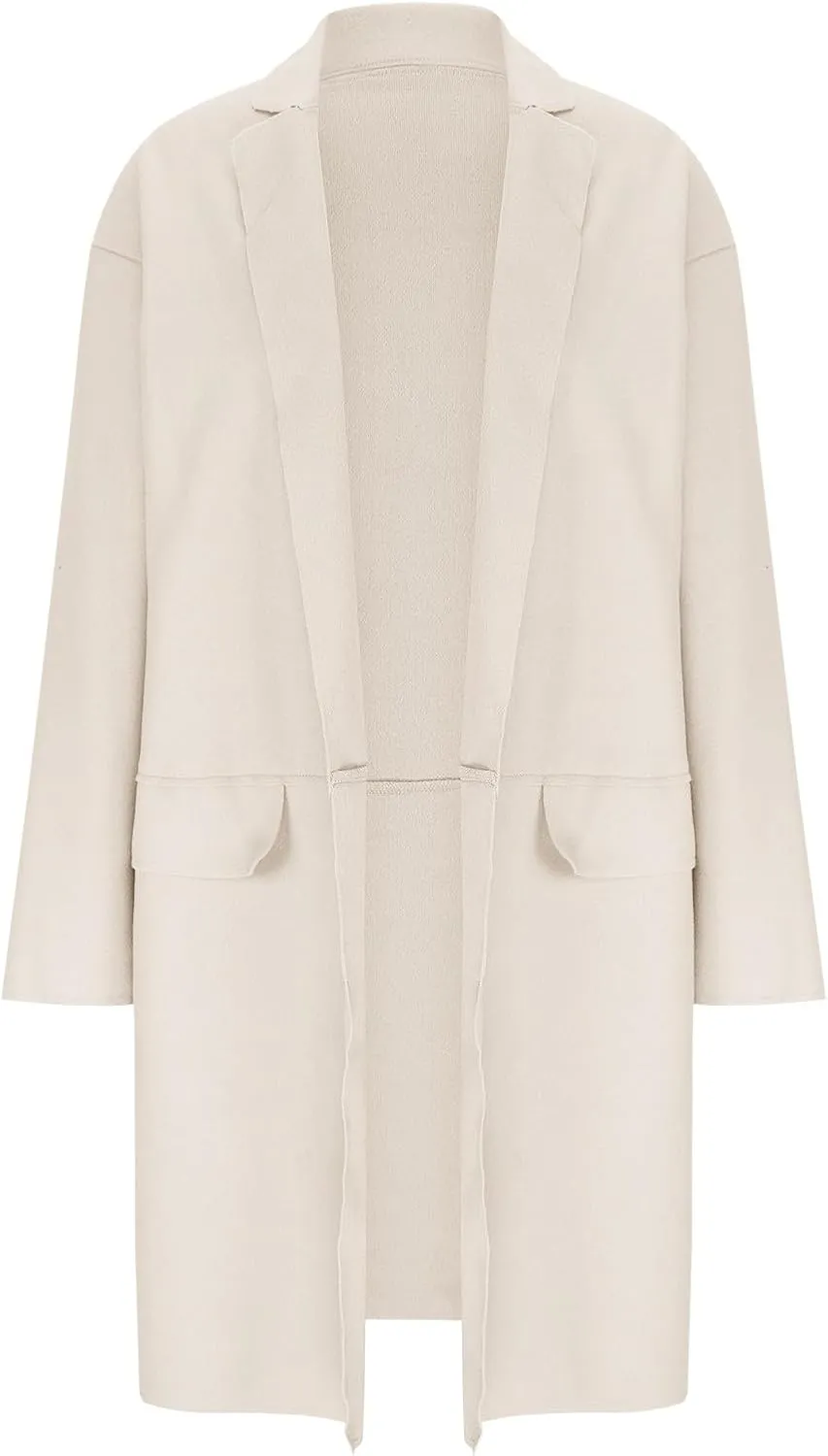 fartey Wool Trench Coat Women 2024 Winter Mid-Long Pea Coats Notch Lapel Single-Breasted Dress Coats Outwear With Pockets