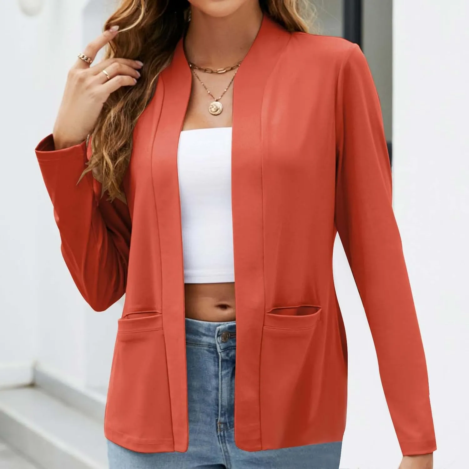 Fashion Work Blazers for Women Open Front Long Sleeve Casual Dressy Jackets 2024 Trendy Office Work Suit Tops