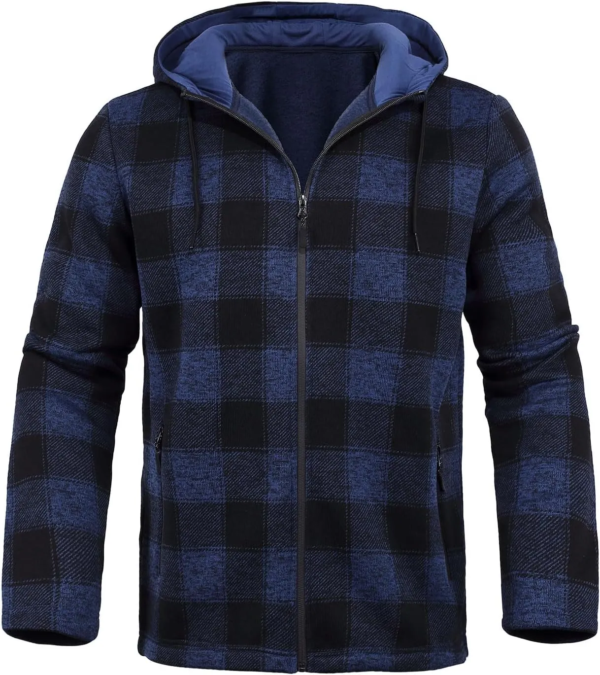 Fleece Jacket Men Plaid Hoodies Zip Up Fall Sweatshirts Jacket