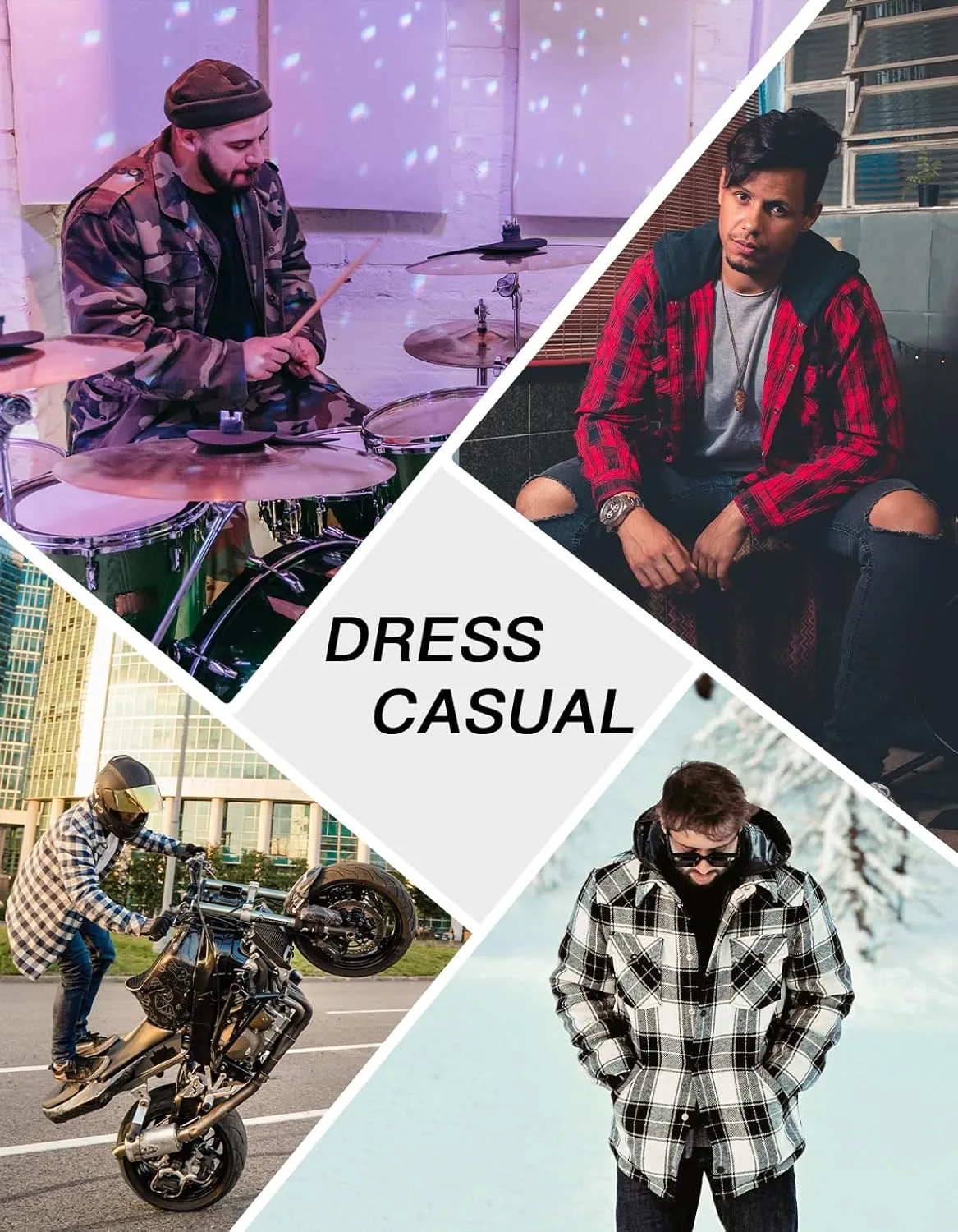 Fleece Jacket Men Plaid Hoodies Zip Up Fall Sweatshirts Jacket