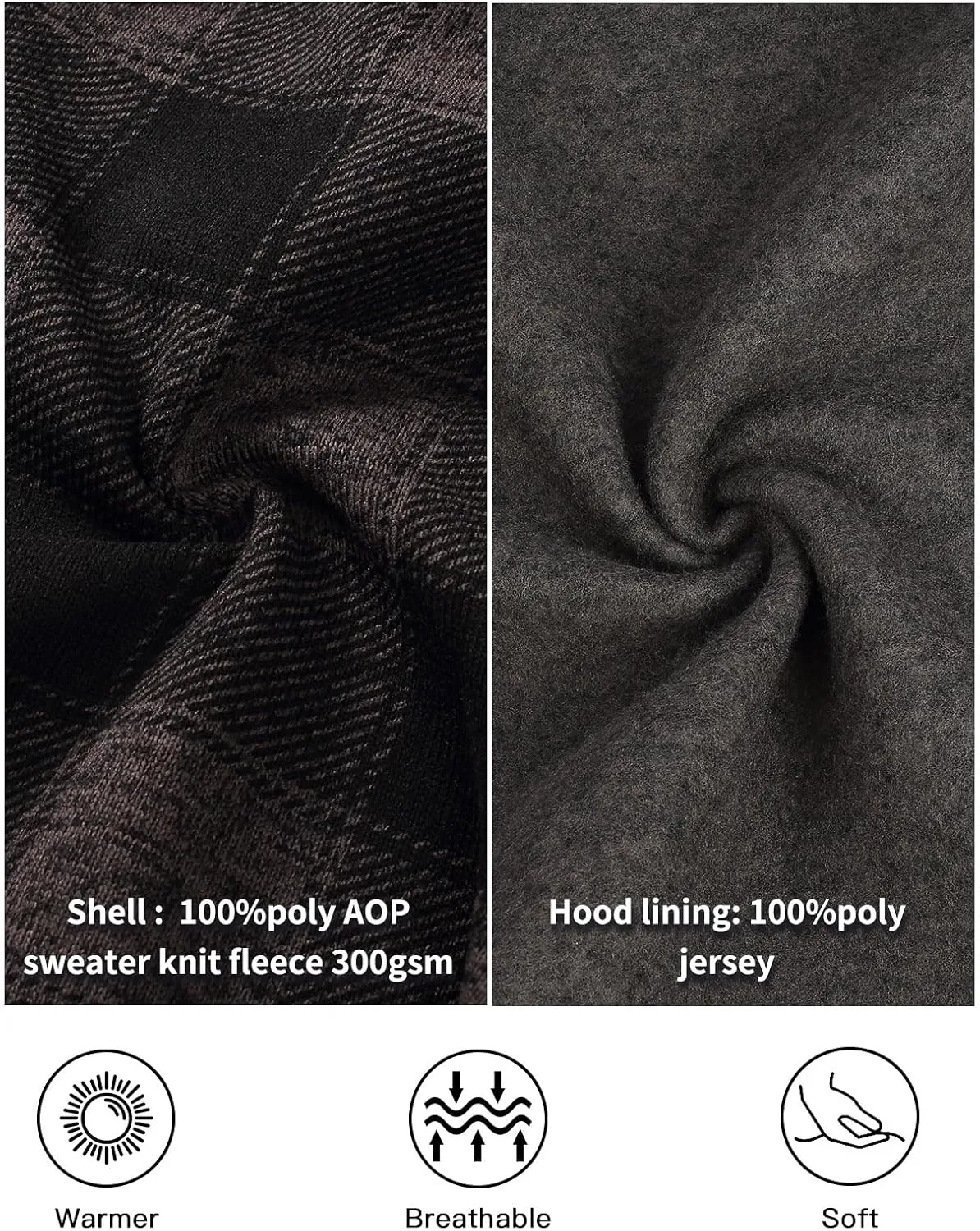 Fleece Jacket Men Plaid Hoodies Zip Up Fall Sweatshirts Jacket
