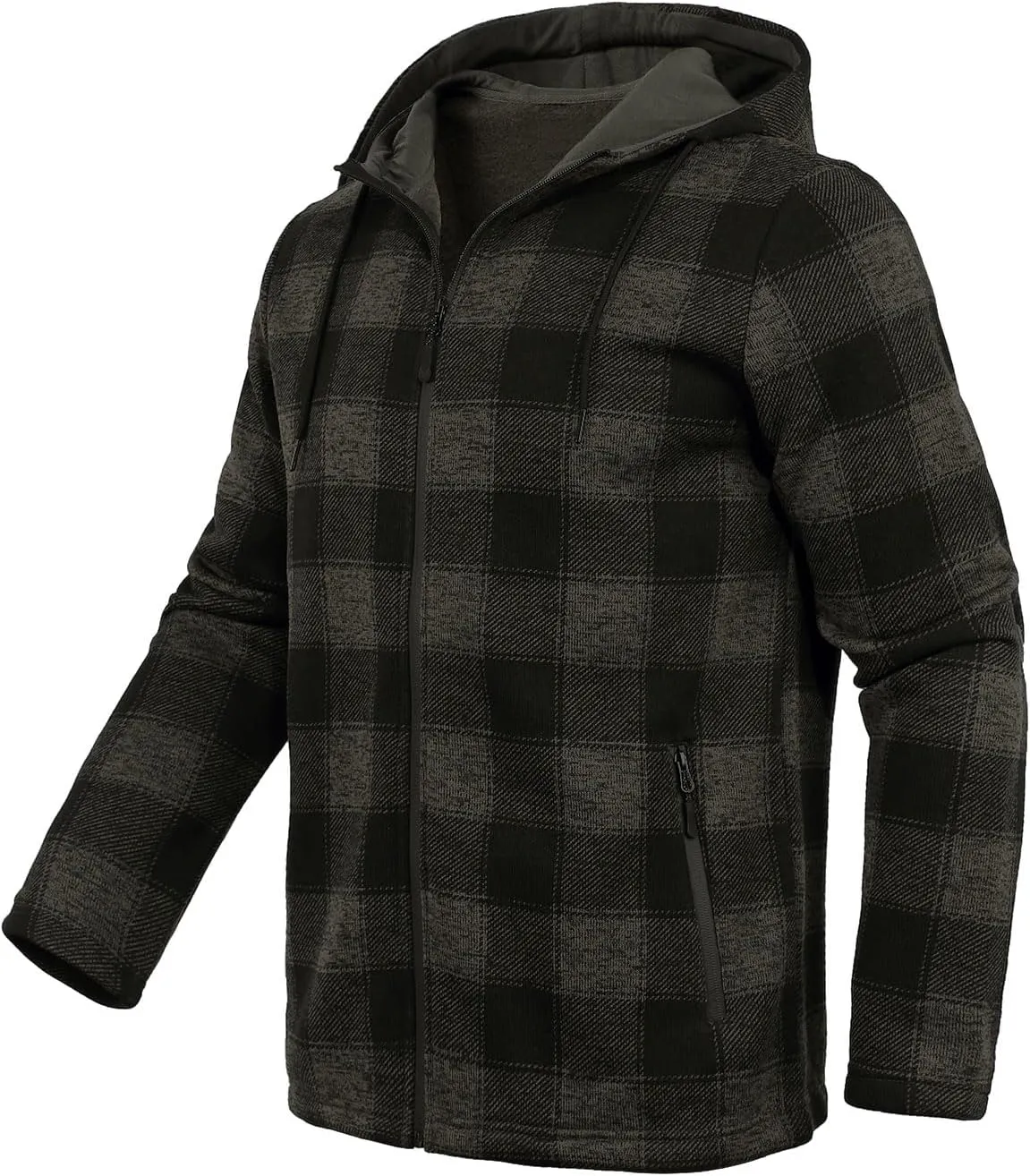 Fleece Jacket Men Plaid Hoodies Zip Up Fall Sweatshirts Jacket