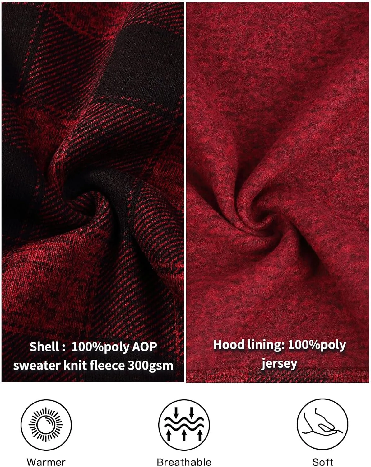 Fleece Jacket Men Plaid Hoodies Zip Up Fall Sweatshirts Jacket
