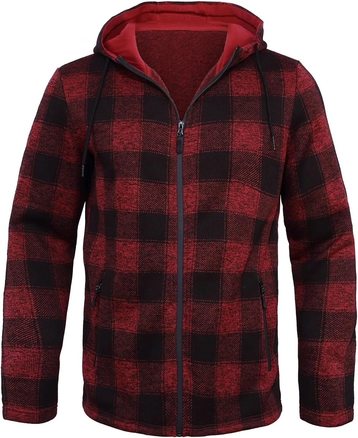 Fleece Jacket Men Plaid Hoodies Zip Up Fall Sweatshirts Jacket