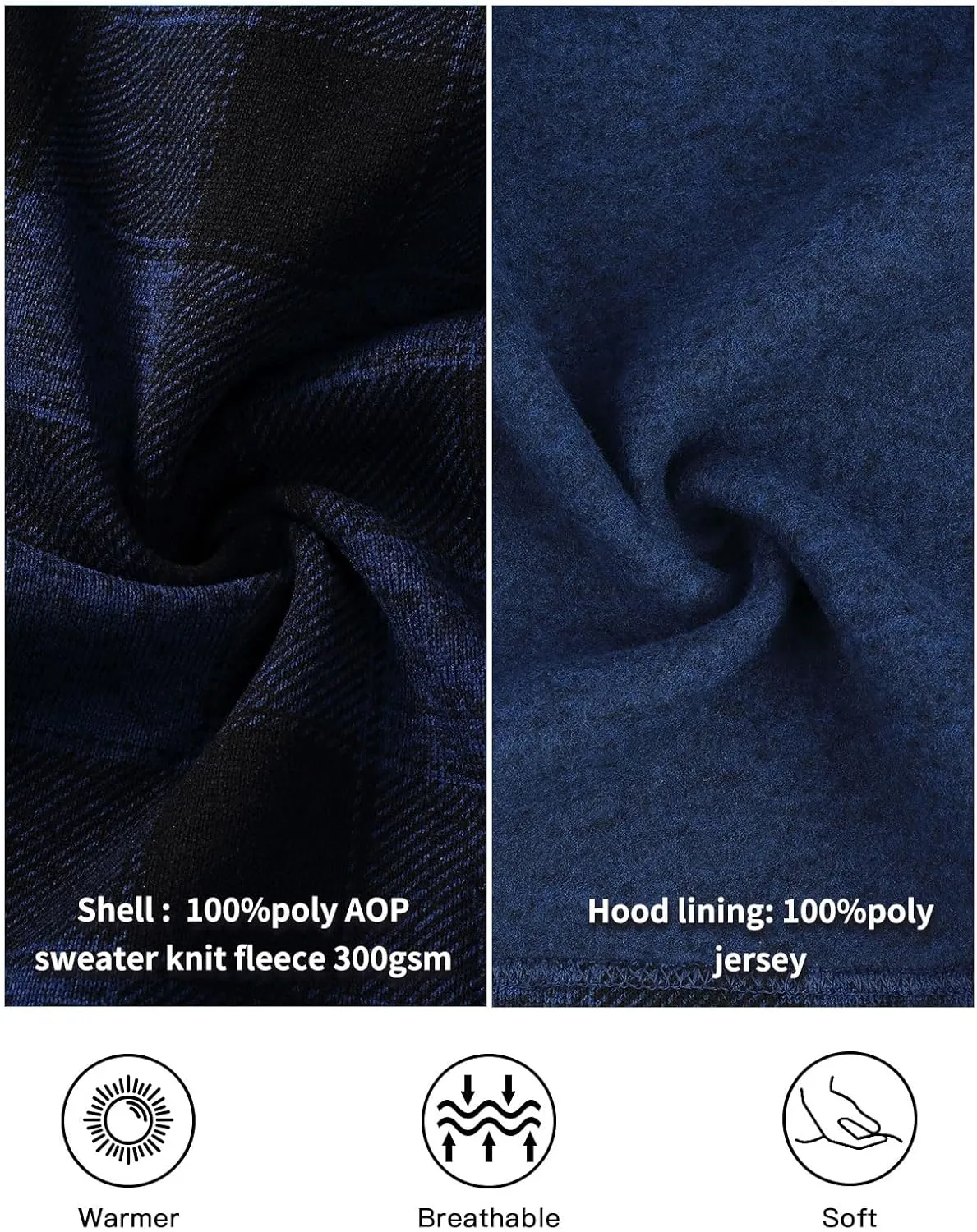 Fleece Jacket Men Plaid Hoodies Zip Up Fall Sweatshirts Jacket