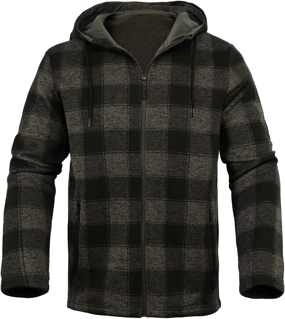 Fleece Jacket Men Plaid Hoodies Zip Up Fall Sweatshirts Jacket