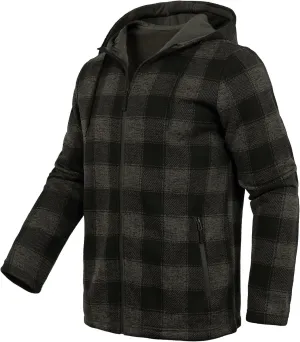 Fleece Jacket Men Plaid Hoodies Zip Up Fall Sweatshirts Jacket