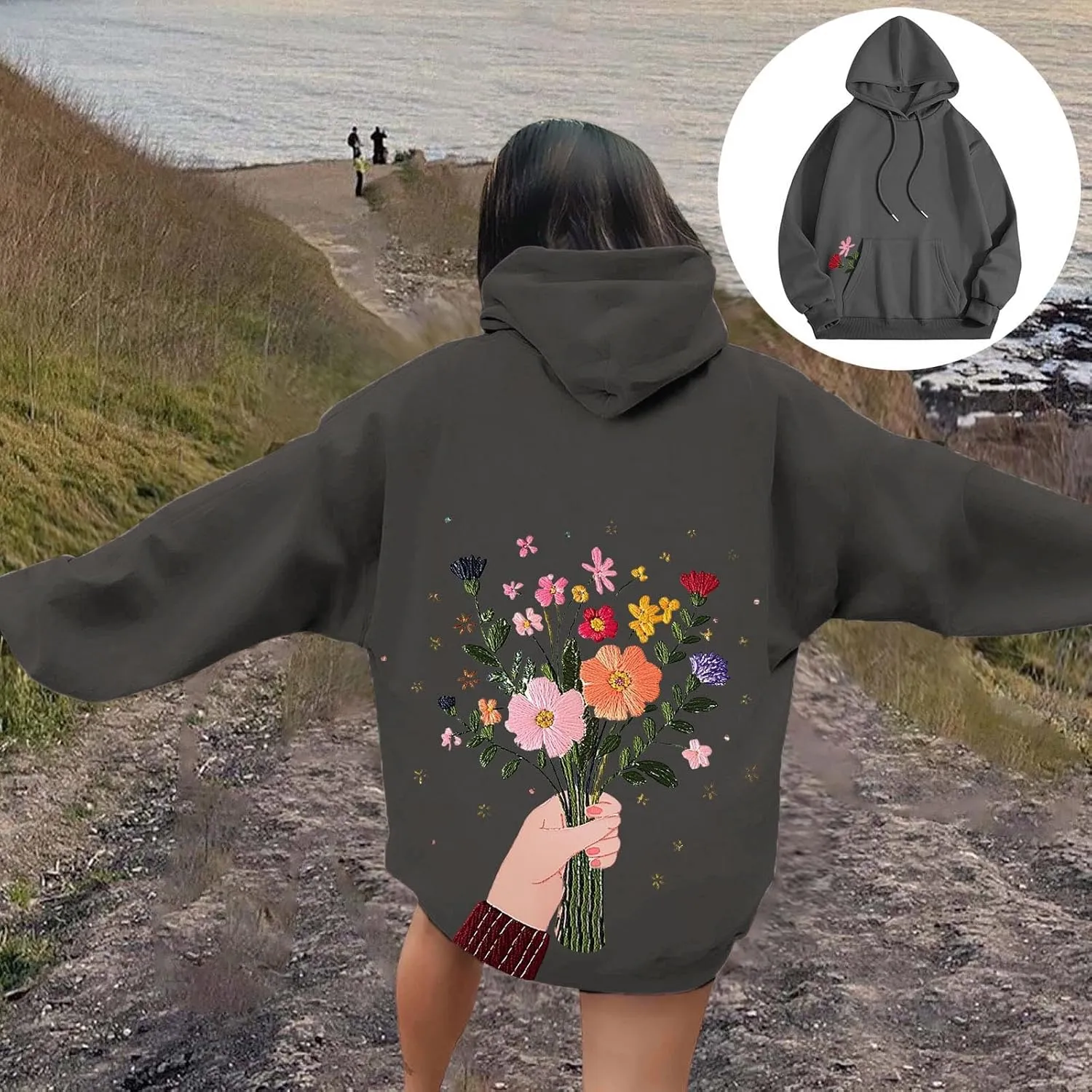 Floral Graphic Hoodies for Women Novelty Floral Flower Print Sweatshirts for Teen Girls Y2k Sweatshirt With Pockets