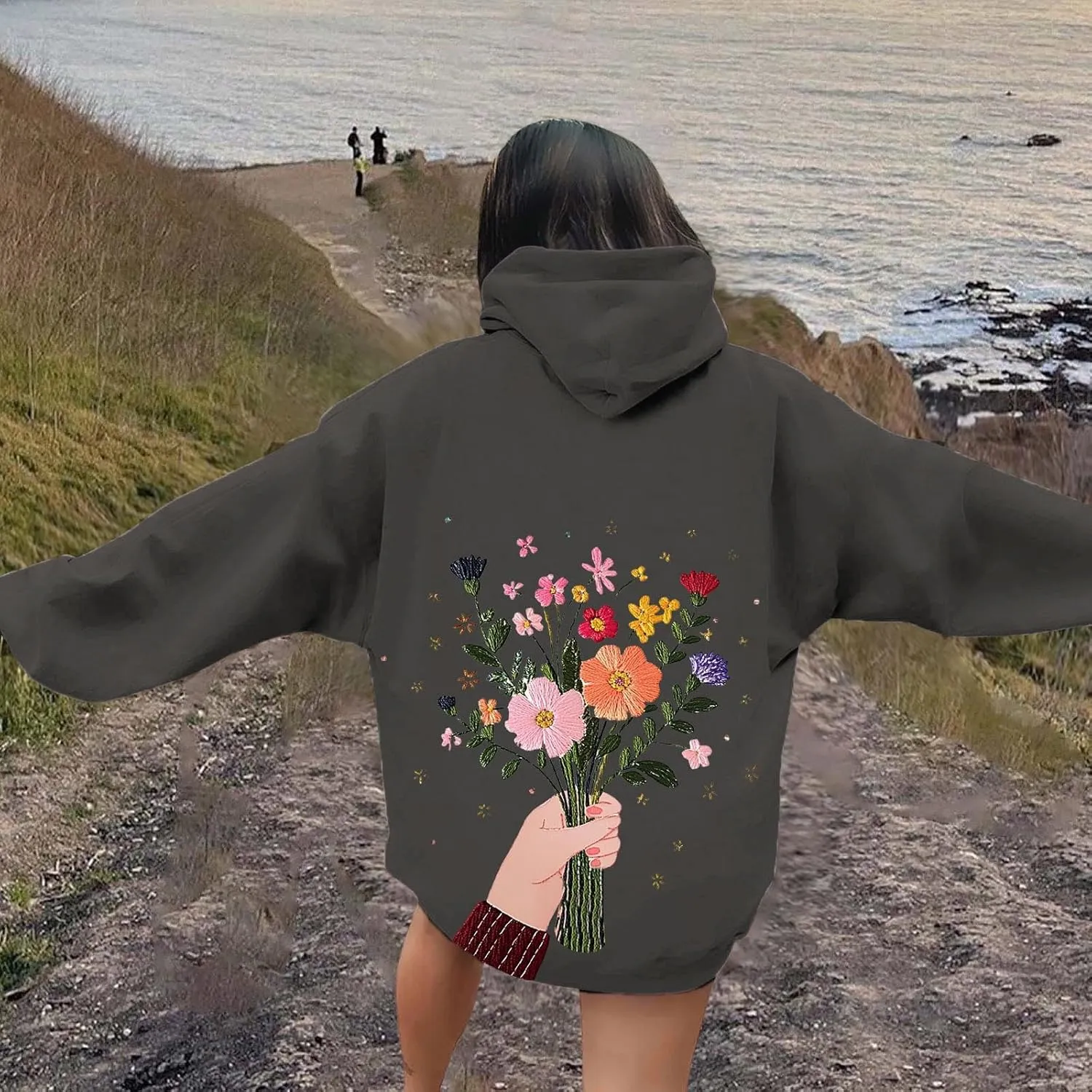 Floral Graphic Hoodies for Women Novelty Floral Flower Print Sweatshirts for Teen Girls Y2k Sweatshirt With Pockets