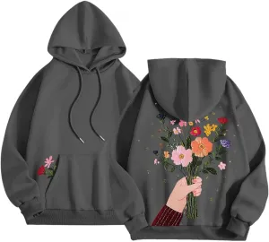 Floral Graphic Hoodies for Women Novelty Floral Flower Print Sweatshirts for Teen Girls Y2k Sweatshirt With Pockets