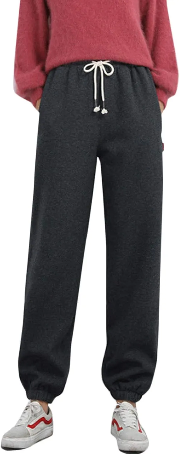 Flygo Women's Warm Fleece Pants Sherpa Lined Jogger Pants Active Running Sweatpants