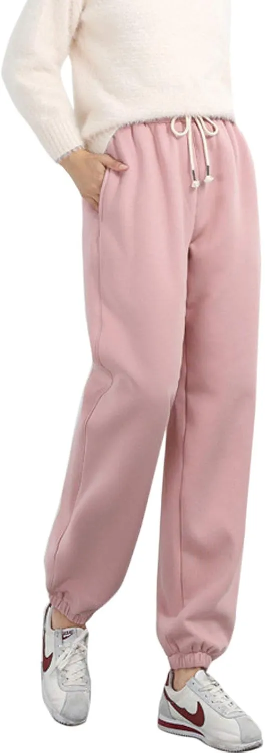 Flygo Women's Warm Fleece Pants Sherpa Lined Jogger Pants Active Running Sweatpants