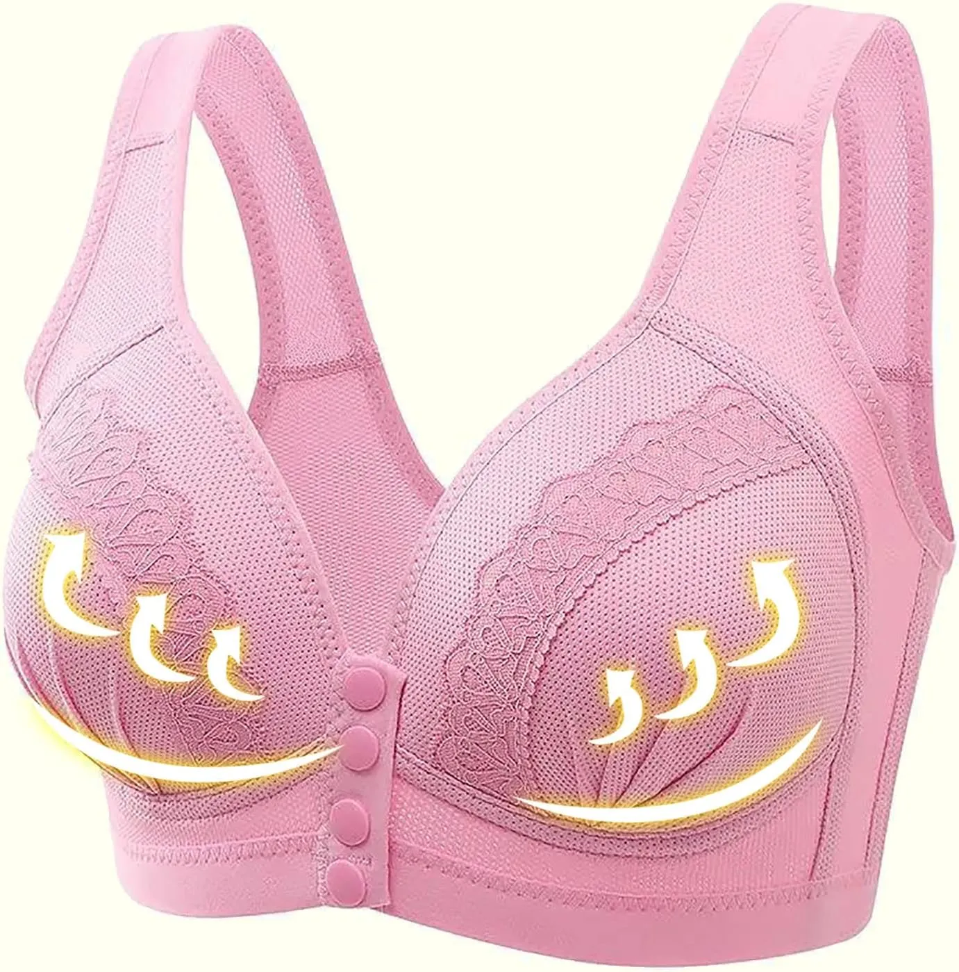Front Snap Everyday Bras for Older Women Daisy Wirefree Push Up Bra Plus Bralettes Senior Ultra Soft