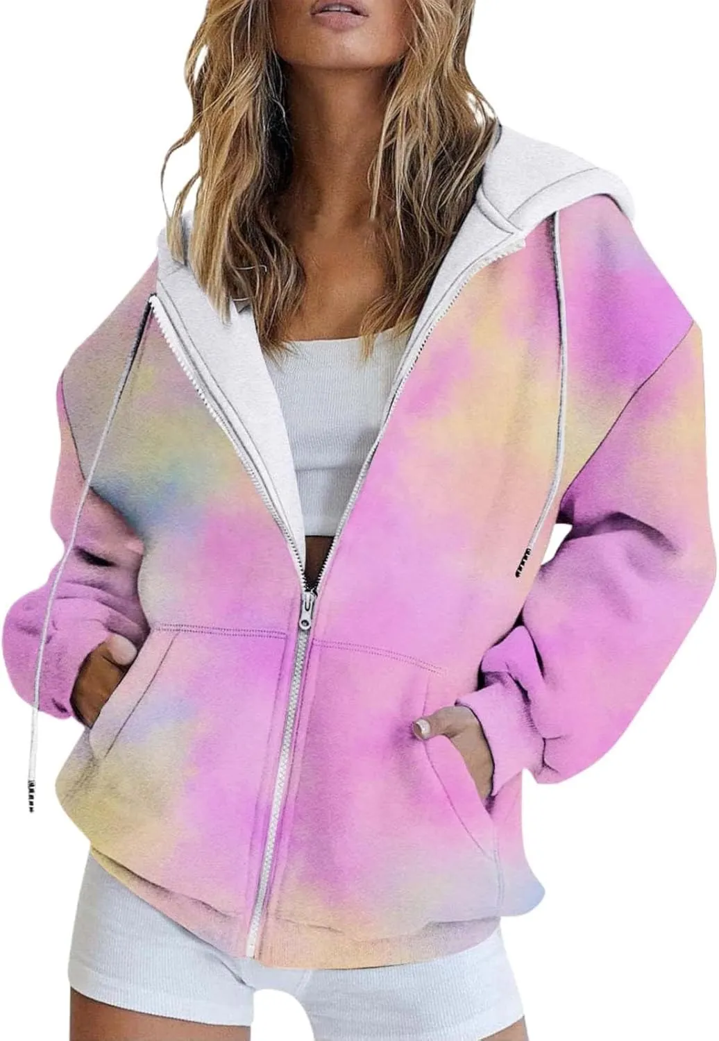 Full Zip Hoodies with Zipper Pocket Sweatshirt Casual Drawstring Clothing Zipper Track Hoodies Sweater Fashion