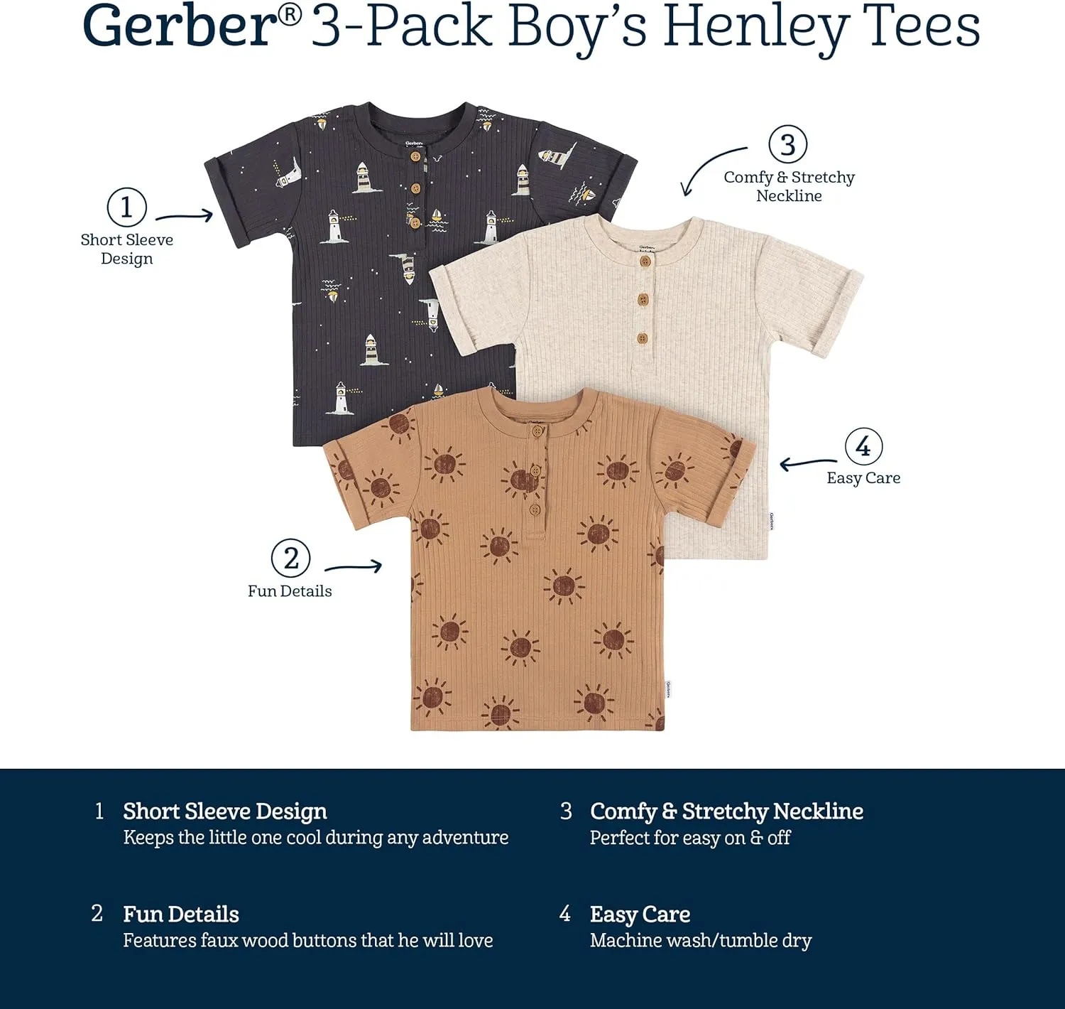 Gerber Baby Boys' Toddler 3-Pack Short Sleeve Pocket Tees
