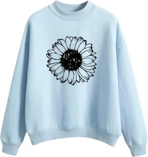 GIERIDUC Women's Casual Fashion Sweatshirts Oversized 2024 Fall Winter Long Sleeve Dandelion Printed Crew Neck Pullover Tops