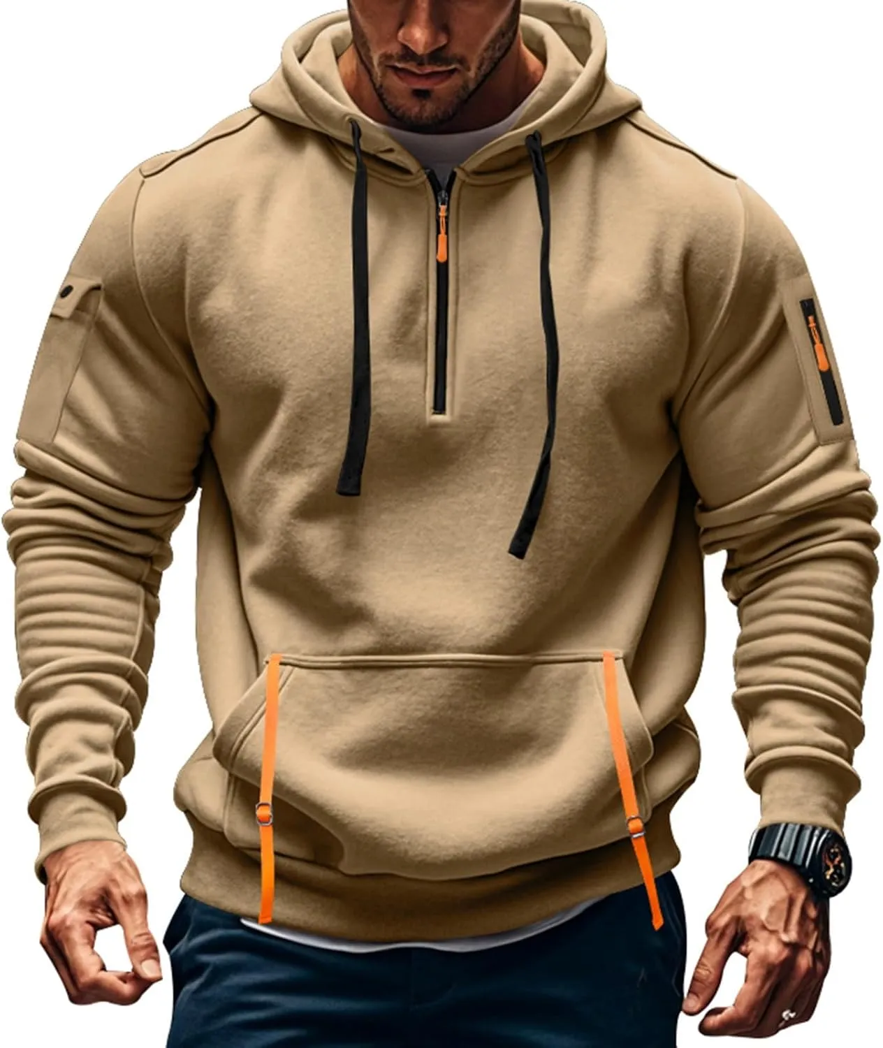 GOFULY Hoodies For Men Tactical Quarter Zip Pullover Stylish Sweatshirt Long Sleeve Big And Tall Hoodies With Pocket 2024