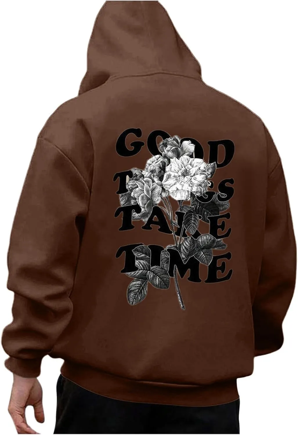 GOFULY Mens Sweatshirts Fall Good Things Take Time Letter Print Hoodies Design Long Sleeve Hoodies Pullover Lightweight
