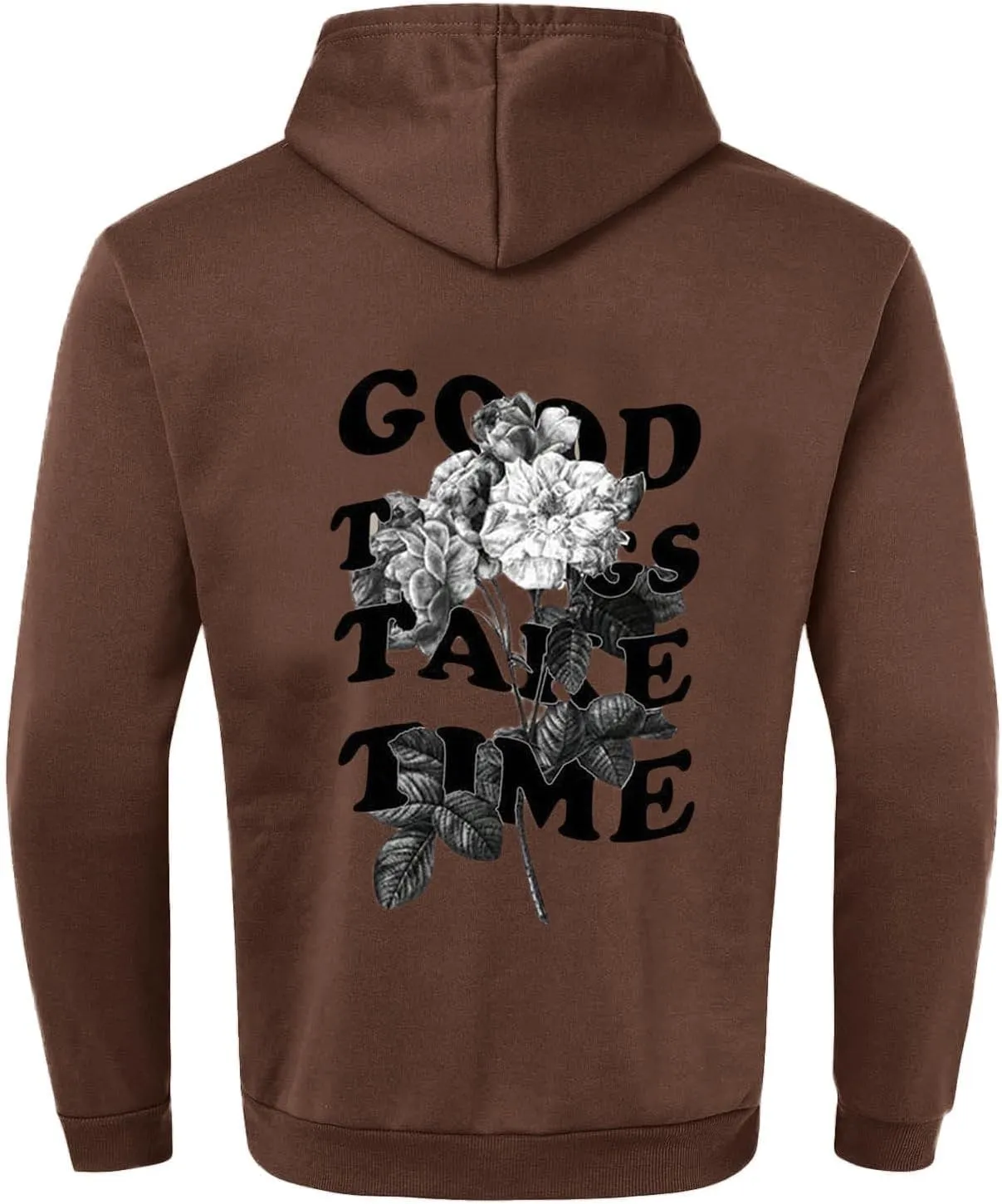 GOFULY Mens Sweatshirts Fall Good Things Take Time Letter Print Hoodies Design Long Sleeve Hoodies Pullover Lightweight