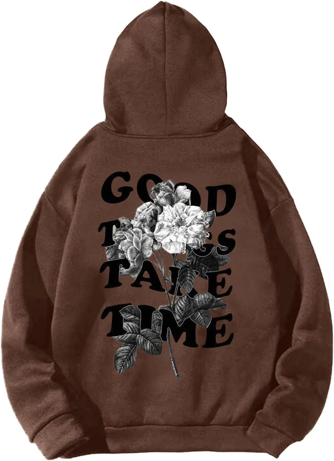 GOFULY Mens Sweatshirts Fall Good Things Take Time Letter Print Hoodies Design Long Sleeve Hoodies Pullover Lightweight