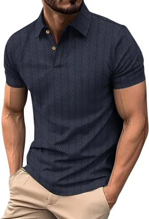 Golf Polo Shirts Moisture Wicking Short Sleeve Texture Athletic Polos Performance Quick Dry Everyday Collared T-Shirts