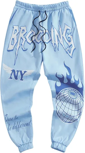 GORGLITTER Men's Graphic Designer Sweatpants Y2K Drippy Drawstring Jogger Pants with Pockets