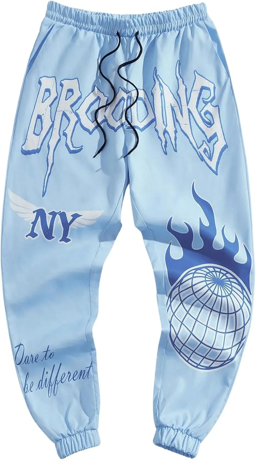 GORGLITTER Men's Graphic Designer Sweatpants Y2K Drippy Drawstring Jogger Pants with Pockets