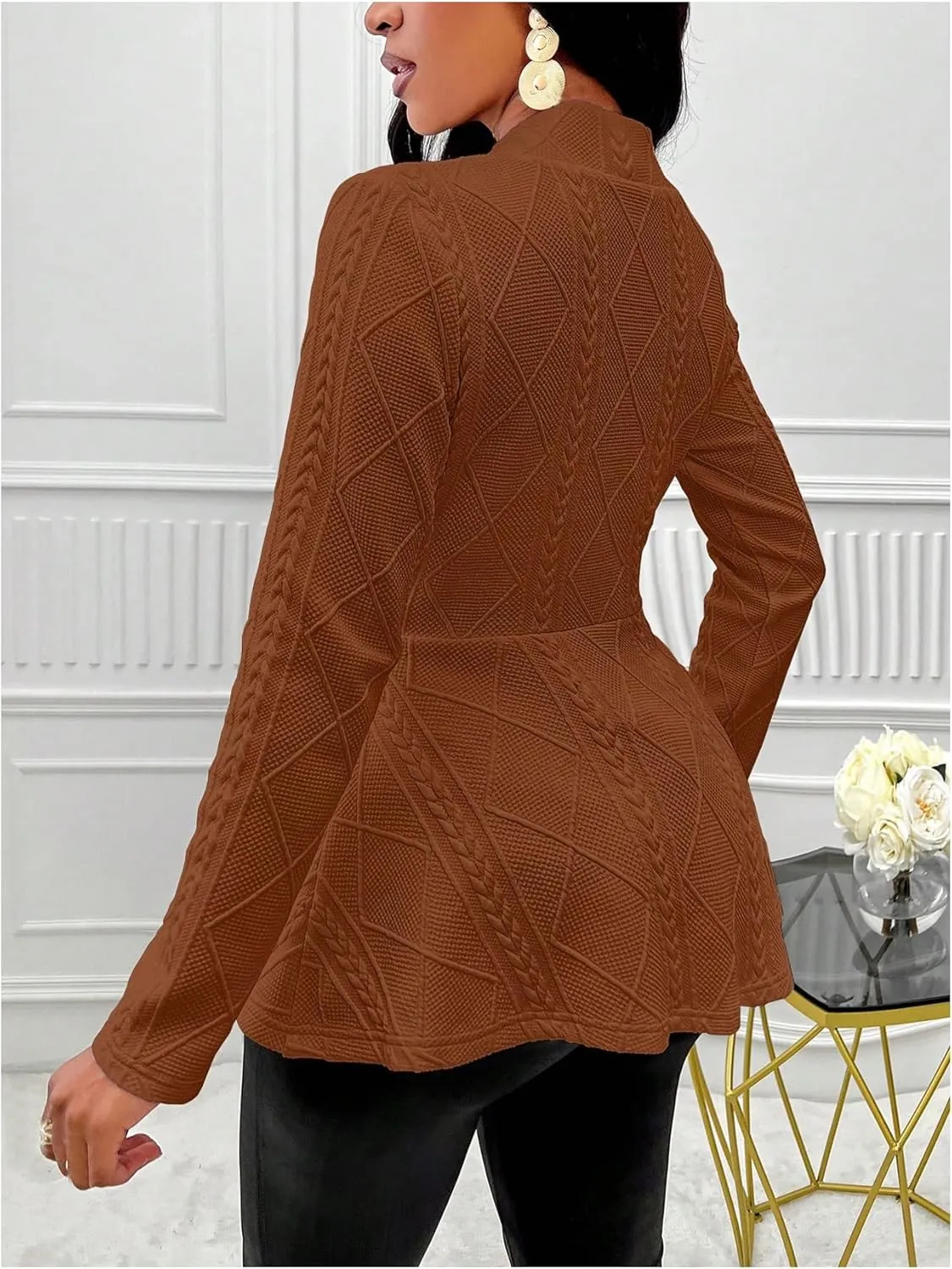 GORGLITTER Women's Peplum Blazer Jackets Business Casual Work Blazers Textured Button Front Long Sleeve Fall Outfits