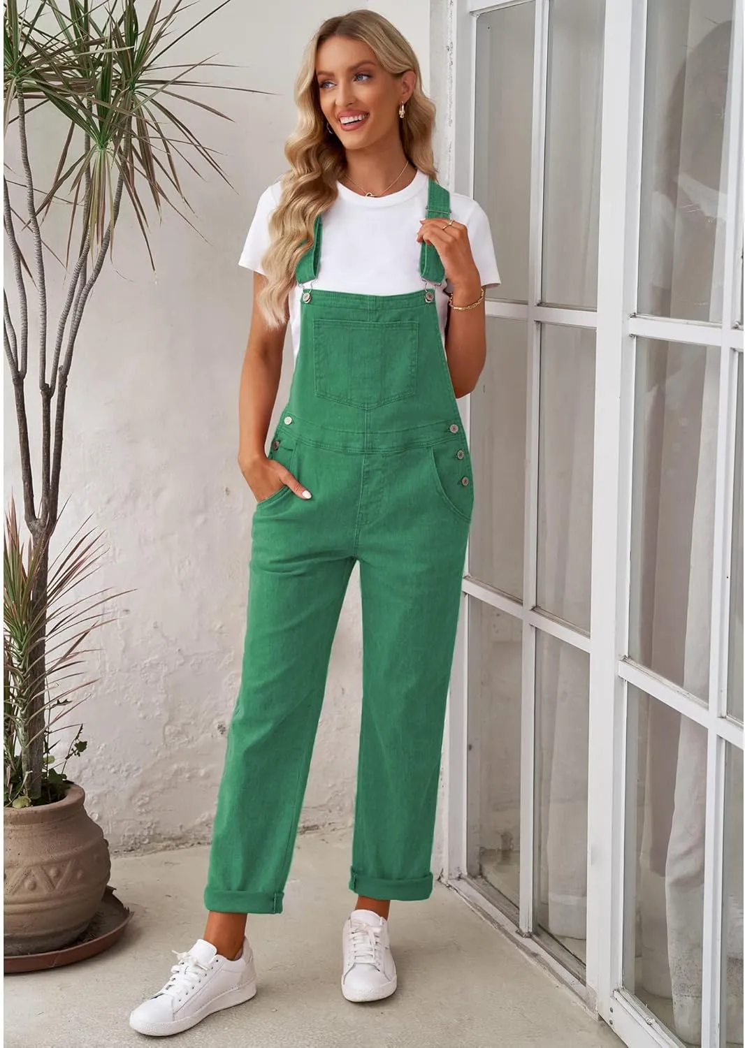 GRAPENT Overalls for Women Loose Fit Jean Denim Bib Jumpsuit Stretch Overall Pants