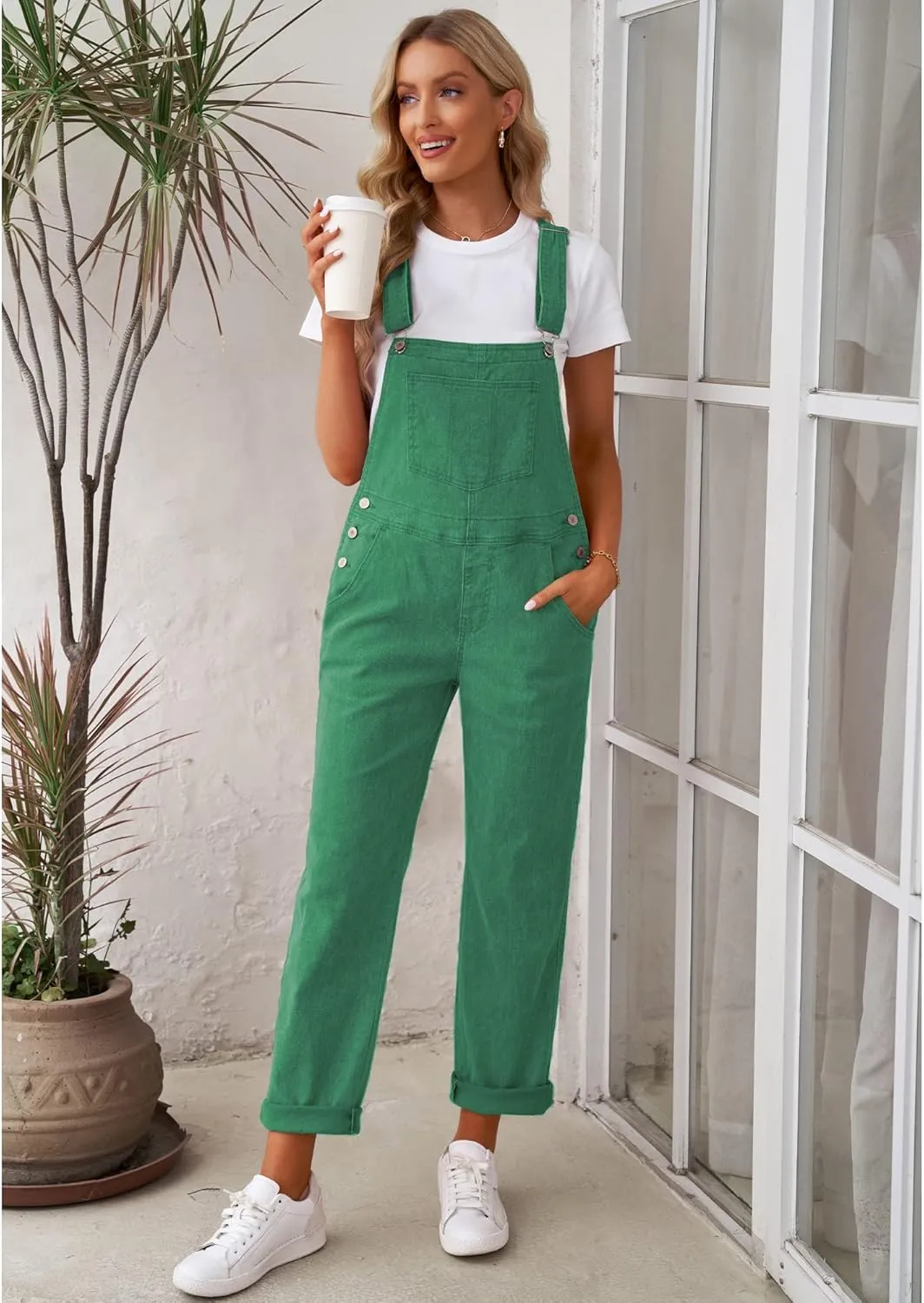 GRAPENT Overalls for Women Loose Fit Jean Denim Bib Jumpsuit Stretch Overall Pants