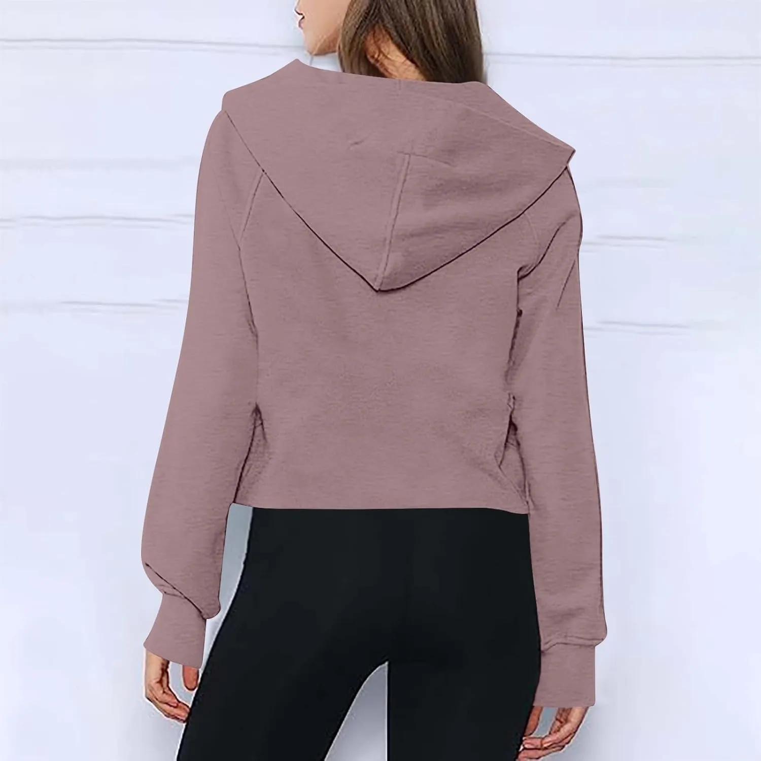 Half Zip Cropped Hoodies for Women Fleece Quarter Zip Pullover Oversized Sweatshirts with Thumb Hole 2024 Fall Clothes