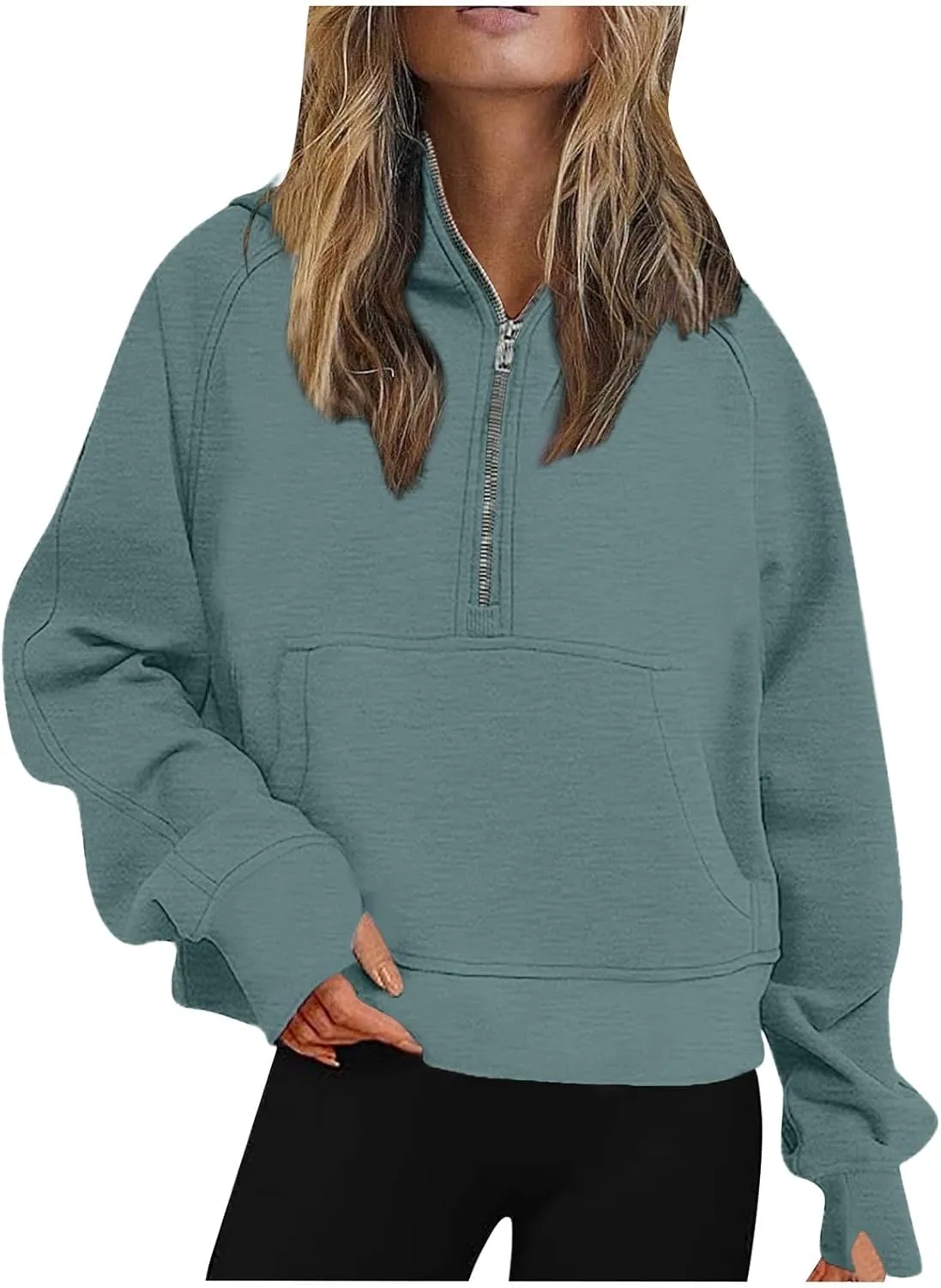 Half Zip Cropped Hoodies for Women Fleece Quarter Zip Up Pullover Oversized Sweatshirts 2024 Fall Clothes with Pocket
